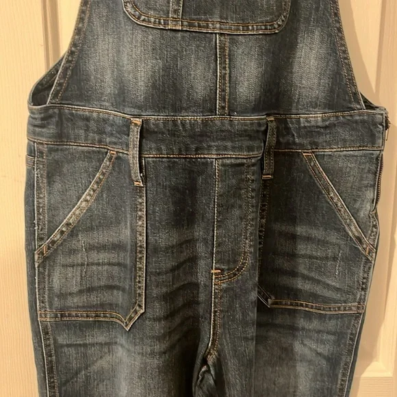 Gap Dark Denim Women’s Overalls Adjust straps side zip belt loops pockets USED S - Picture 4 of 11